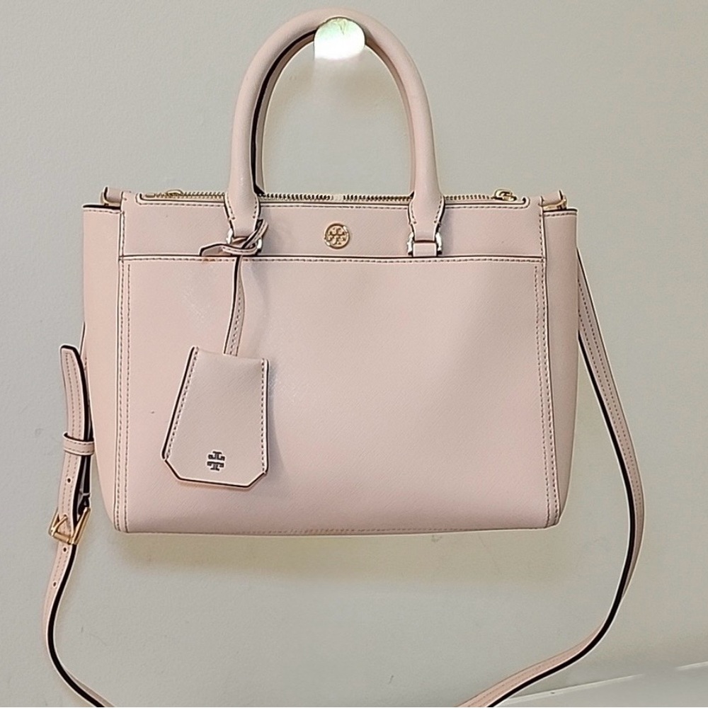Authentic Tory Burch Robinson Double Zip Leather Pink Handbag